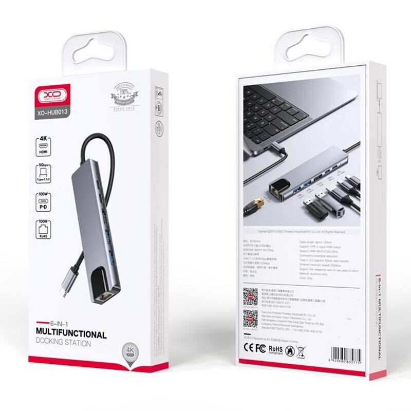 XO HUB013 4K HDMI 5Gbps Type-C 3.0 100W Multifunctional Hub